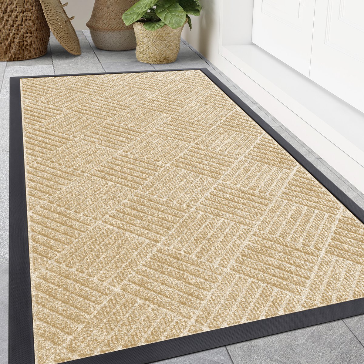 Olanly - Deurmat - Binnen- en buitengebruik natuurlijke rubberen deurmat - Anti-slip en vuilafstotend - 80x120 cm - Beige
