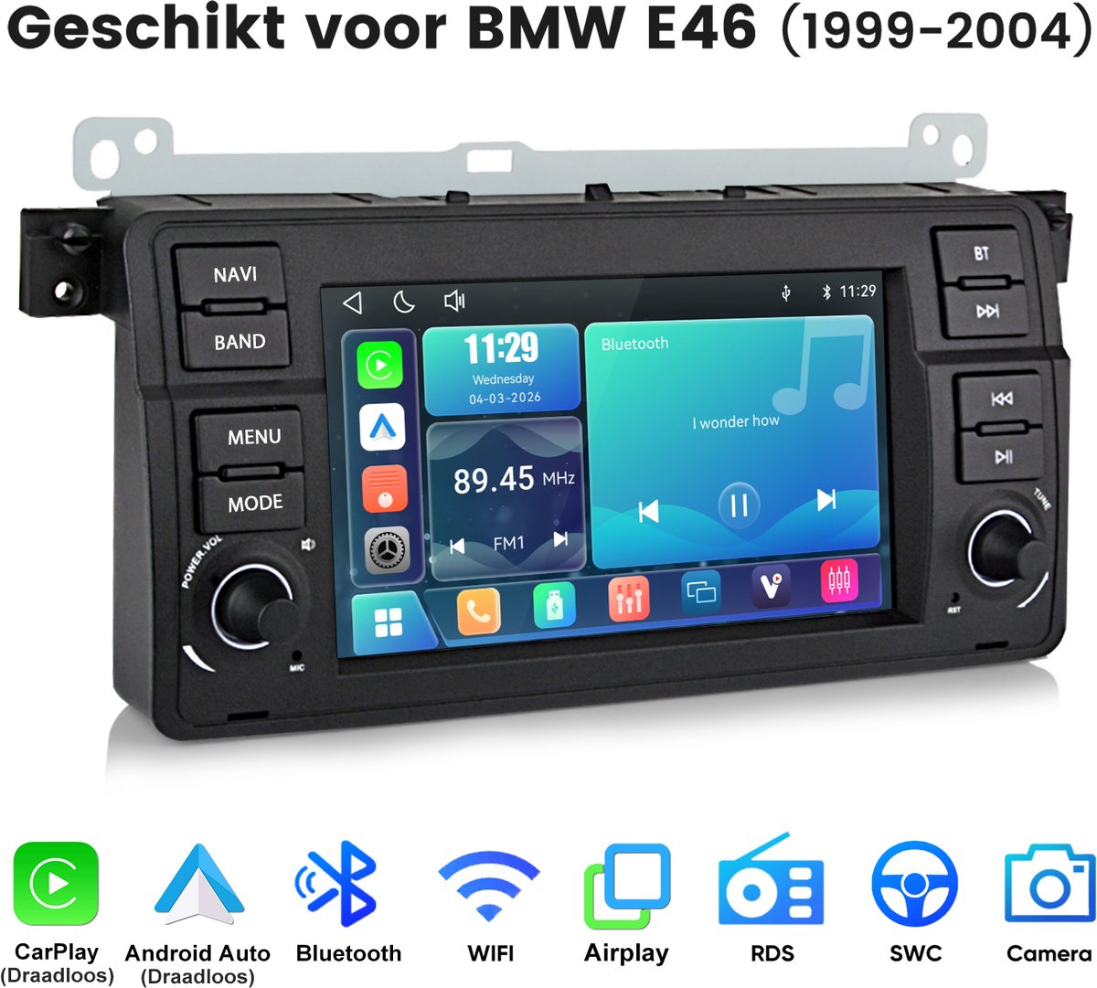 Junsun linux Autoradio Met Bluetooth Geschikt voor BMW E46 3er 318 320 325 M3 - Draadloze CarPlay & Andriod Auto - GPS Multimedia - 7 inch Touchscreen - Stuurwielbediening - WiFi - RDS