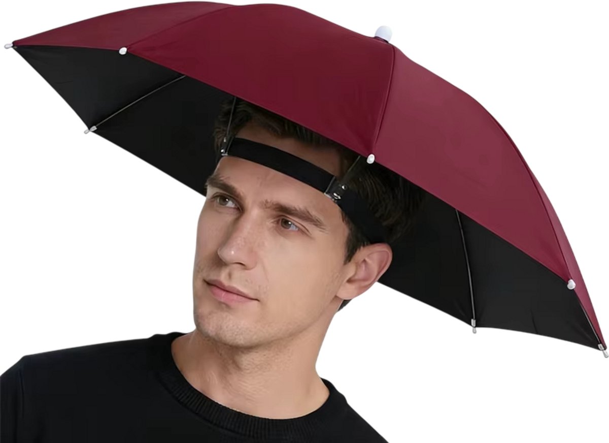 Handsfree Paraplu Hoed – Opvouwbare Zon- en Regenhoed, Waterdichte Zonnehoed met Bescherming tegen Zon en Regen – Lichtgewicht voor Vissen, Tuinieren en Wandelen - Rood