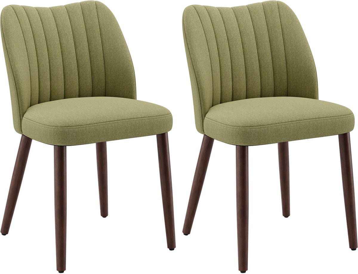 COLAMY Set van 2 eetkamerstoelen van stof - Gewatteerde zitting met dik zitkussen - Antislip dopjes - Moderne keukenstoel met elegant design - Groene kleur