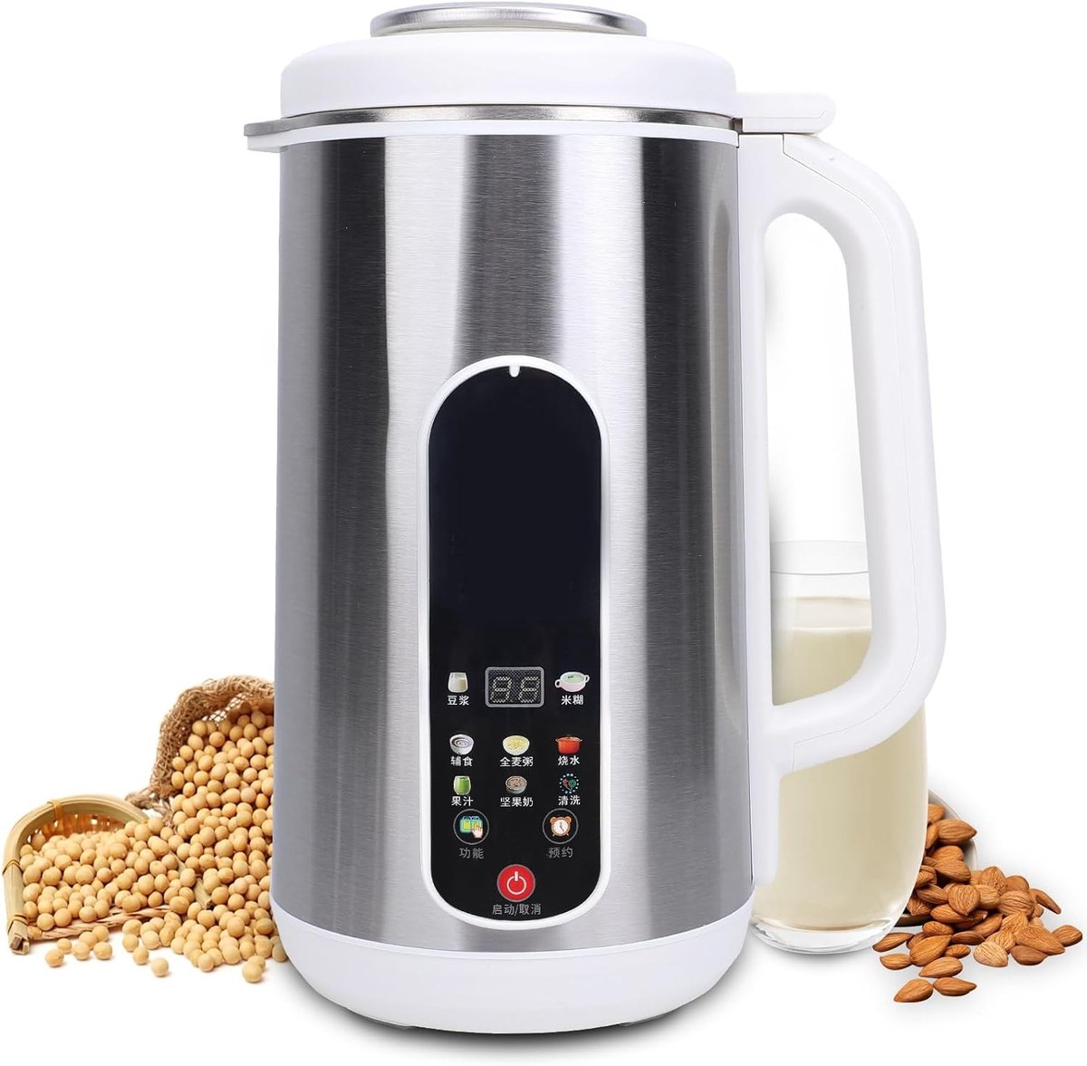 Zilver RVS Melkmaker voor Noten en Soja - 1200ml Capaciteit met 24Uur Vooraf Instelling voor Huisgemaakte Melk