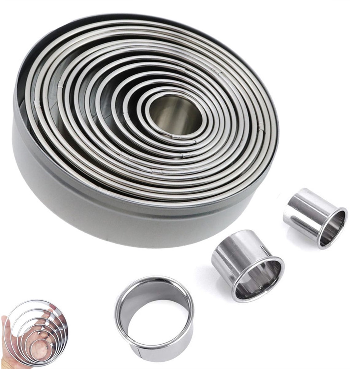 12 stuks - Taartvorm - Koekjesvormen - Set gladde koekjesvormen - Koekjes bakken - Kleine koekjesvormen - Koekjesvormen - Koekjesvormen - Mousse ringvormen - Mousse Cirkel - Rond - Mousse Cirkel - Geschikt om te bakken