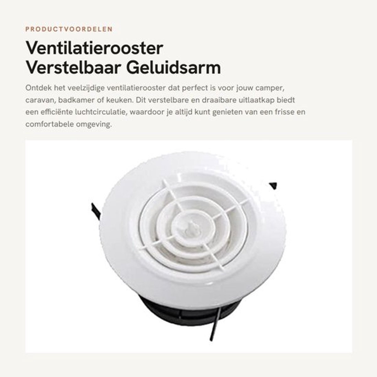 Ventilatierooster Rond - 125 mm - Verstelbare Draaibare Uitlaatkap - Geluidsarm - Voor Camper/Caravan/Badkamer/Keuken - Luchtrooster