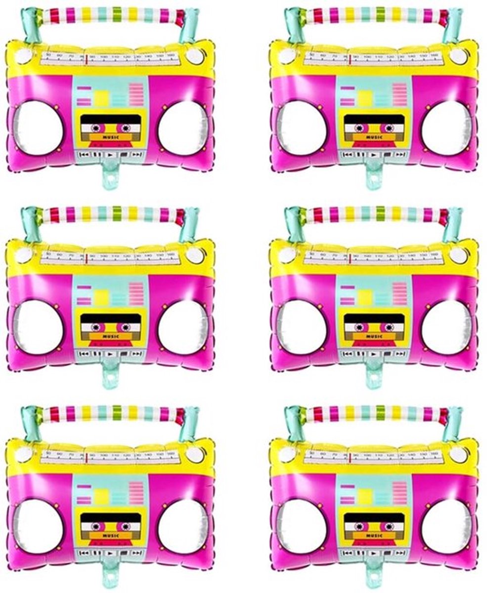 Boombox 62 cm - Opblaasbare Feestdecoratie - Jaren 80/90 Thema - Kettingschakelballonnen - Aluminiumfolie - 6 Stuks - Feestballonnen