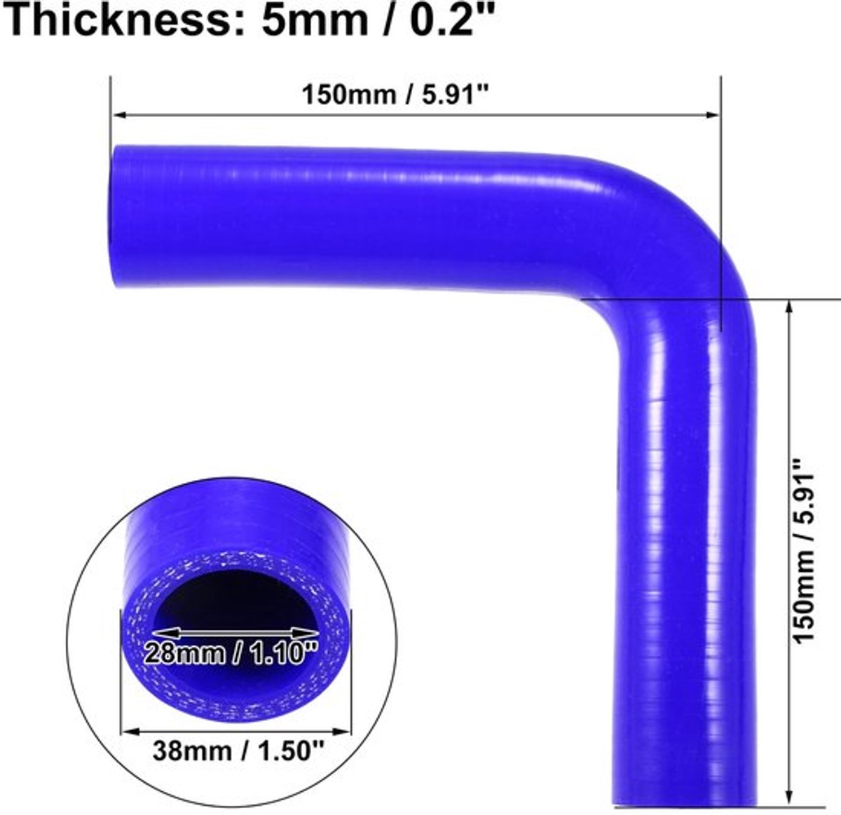 Koppelstuk Universeel 28mm - Silicone Slang - 90 Graden Elleboog - Zwart/Blauw - Schokbestendig - Lange Levensduur - Siliconenslang