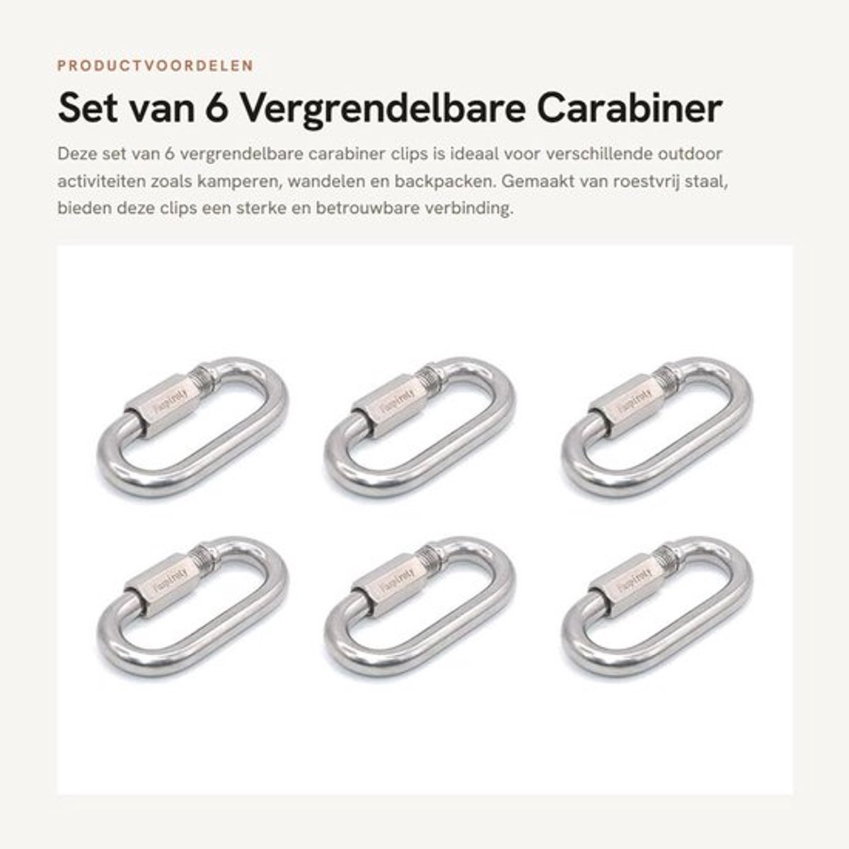 Carabiner Clip Vergrendeling - Karabijnhaak RVS - Sleutelhanger - Quick Link - 6 Stuks - Duurzaam en Roestbestendig