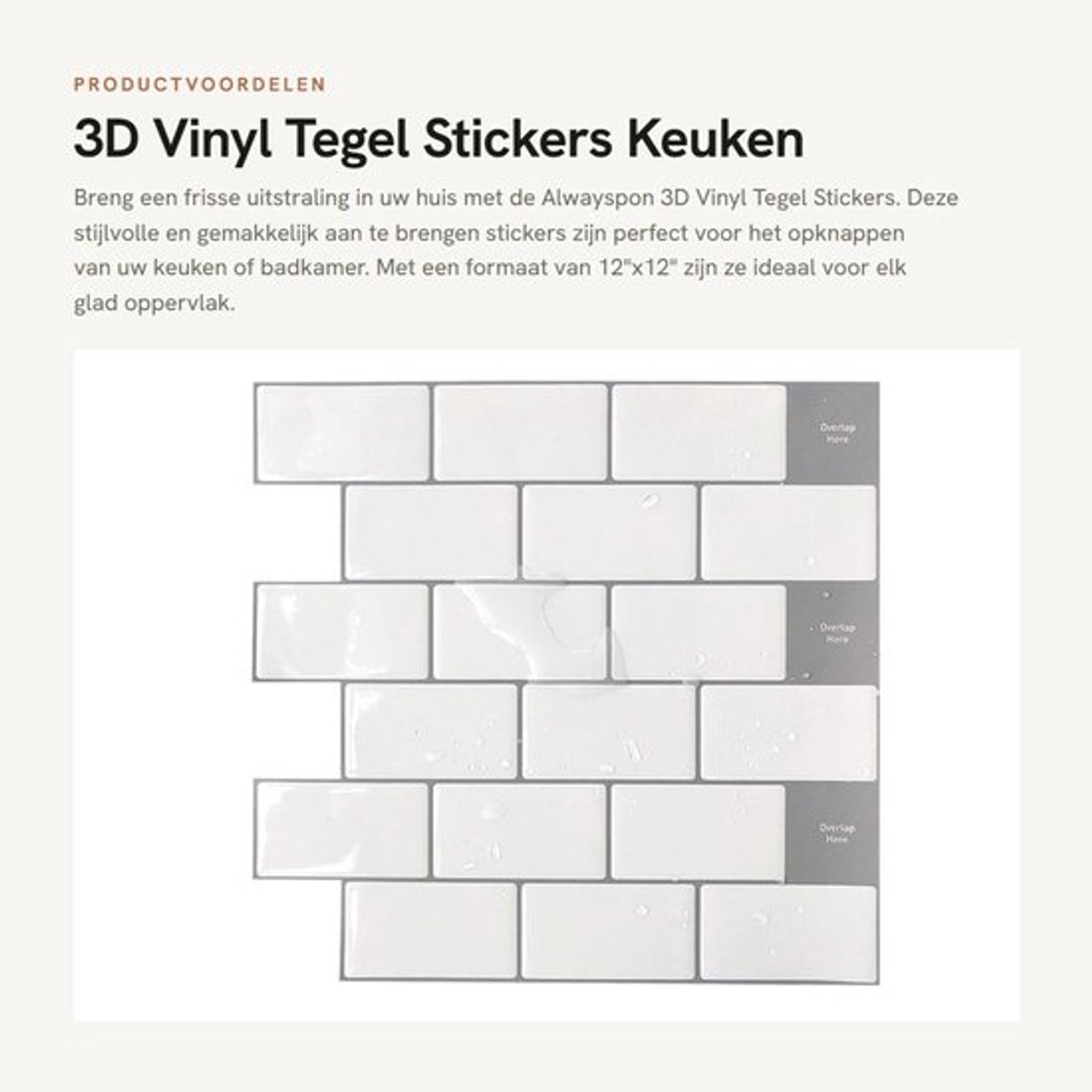 Tegelstickers 3D Vinyl - Muurstickers voor Keuken/Badkamer - Peel & Stick - Verwijderbaar - Vierkant - Eenvoudig aan te brengen - Muursticker
