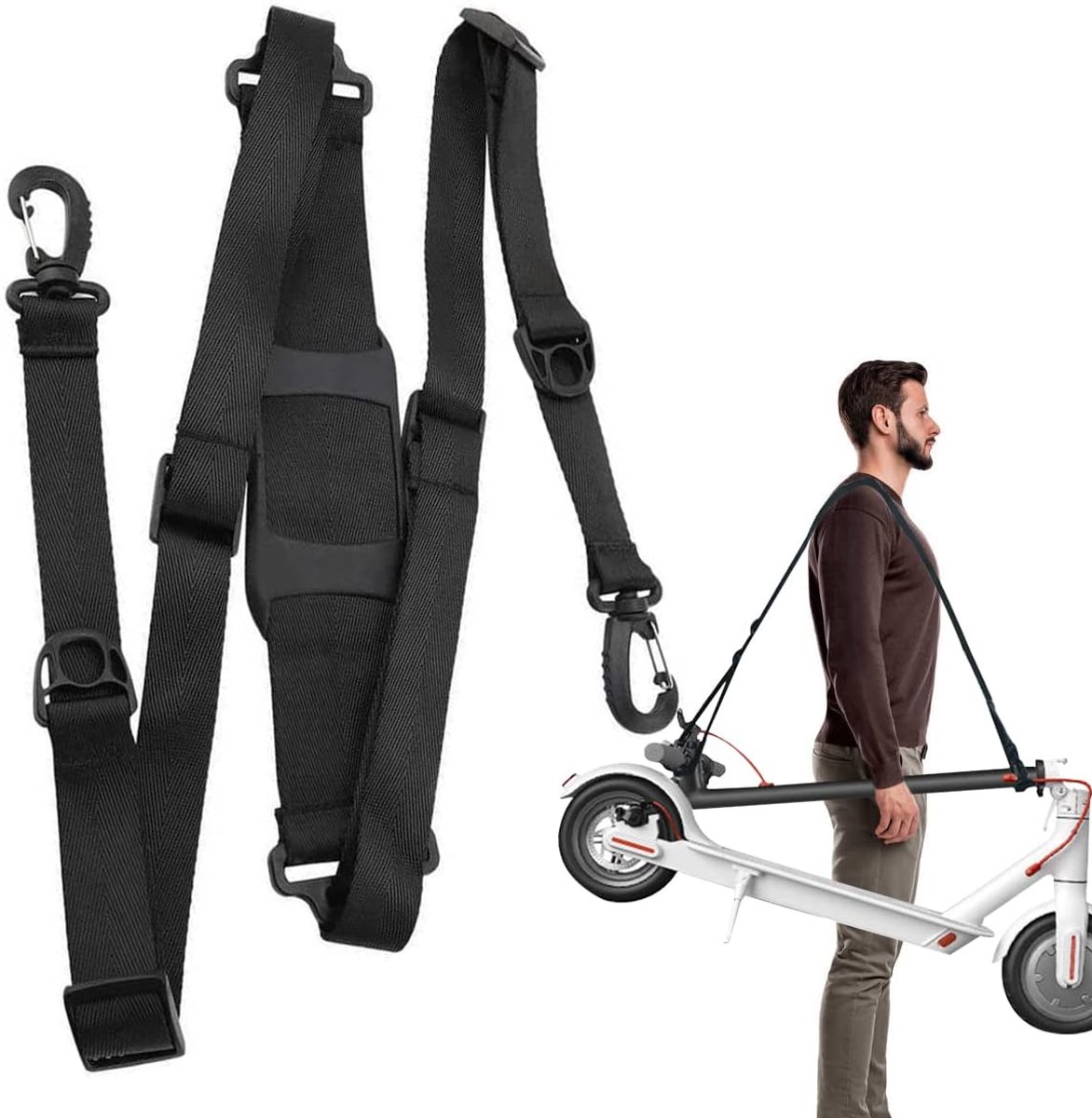 SnelShoppen - Universele E-Scooter Draagriem, Verstelbare Lengte van 1.8m tot 2.3m, Hoge Draagcapaciteit van 40kg, Duurzaam en Energiebesparend