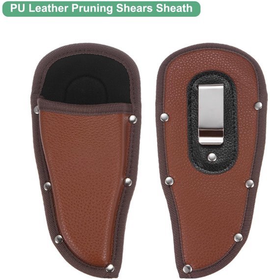 M METERXITY Hoes voor tuinschaar, draagbare PU-lederen schaarhoes, tanghouder voor riem, snoeischaar, leren hoes voor handsnoei/snoeischaar/clipper [rood-bruin] — afbeelding 2
