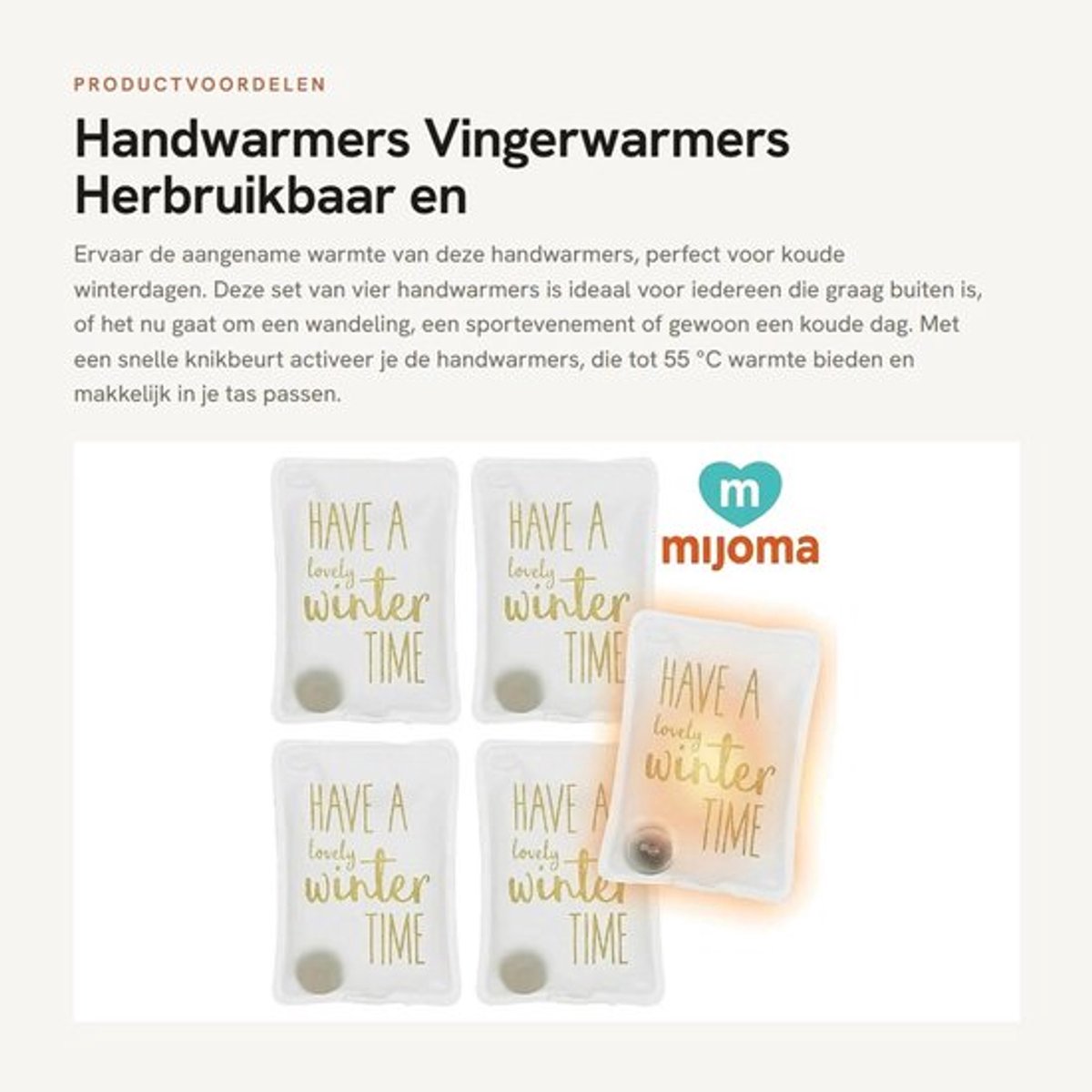 Handwarmers Oplaadbaar - Herbruikbare Handwarmers - Set van 4 - Huidvriendelijke Kunststof Hoes - Tot 55 °C Warmte - Perfect voor Koude Dagen - Zakwarmers