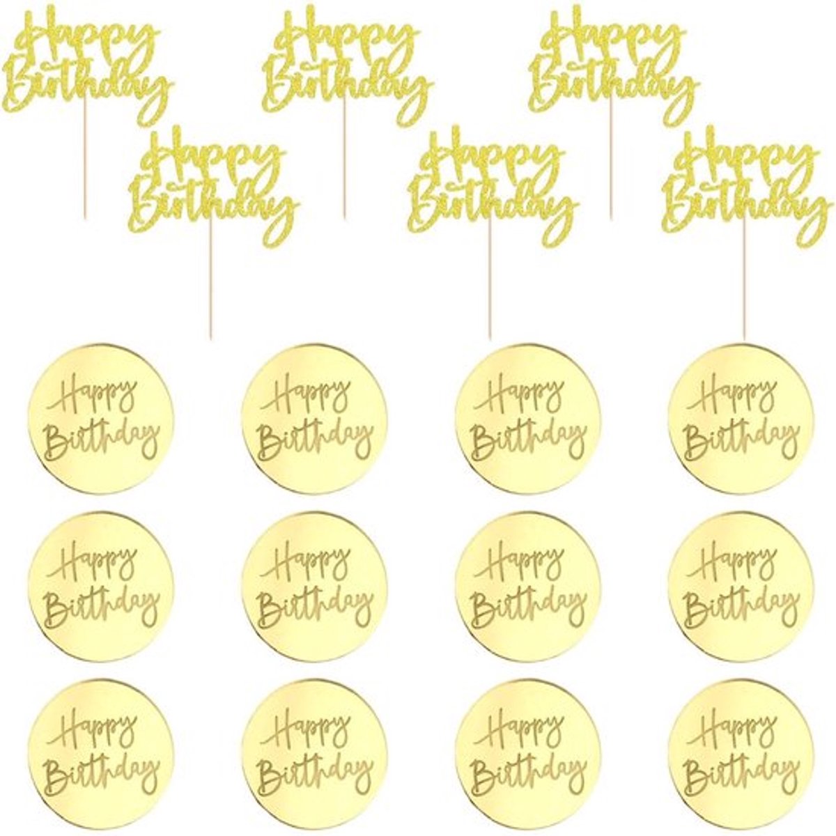 - 12 ronde etiketten voor verjaardagstaarten - Gouden cake toppers - Acryl materiaal - Verjaardagsinzetstukken - Perfect voor feestelijke