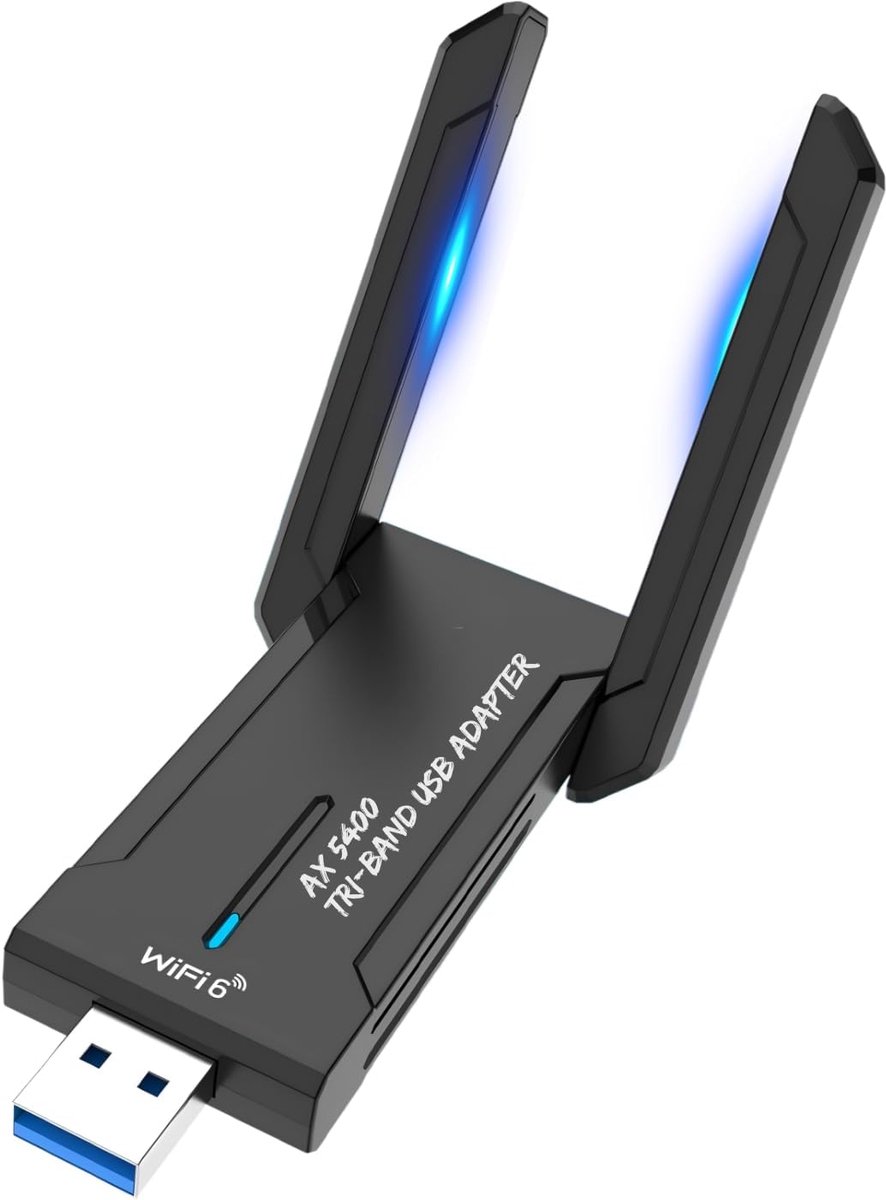 WiFi 6 USB WiFi Dongle 5374Mbps - 2.4G/5.8G/6G - Dual Vouwantennes - Ideaal voor Gaming en Streaming - ShopVlot