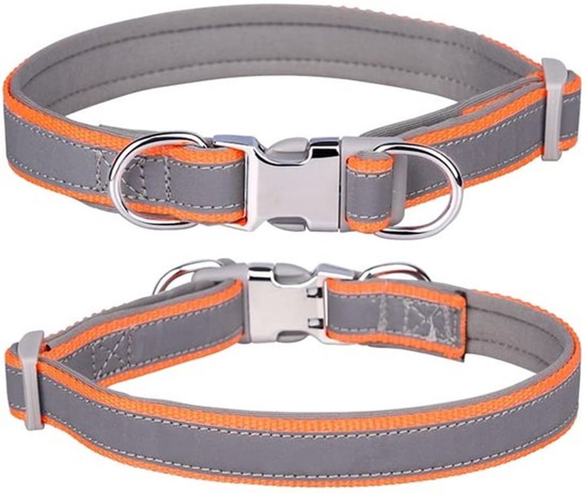 Reflecterende halsband - Verstelbare hondenhalsband - Zacht neopreen - Oranje - Veiligheidsgesp - Geschikt voor kleine en grote honden