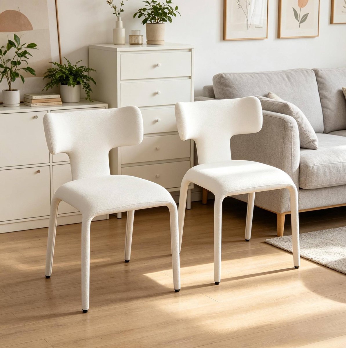 STILVORA Eetkamerstoel 53 x 53 x 78 cm - Set Van 2 Met Gebogen Rugleuning En Gepolsterde Zitting - Voor Eetkamer, Woonkamer En Keuken - Linnen Apricot Cream