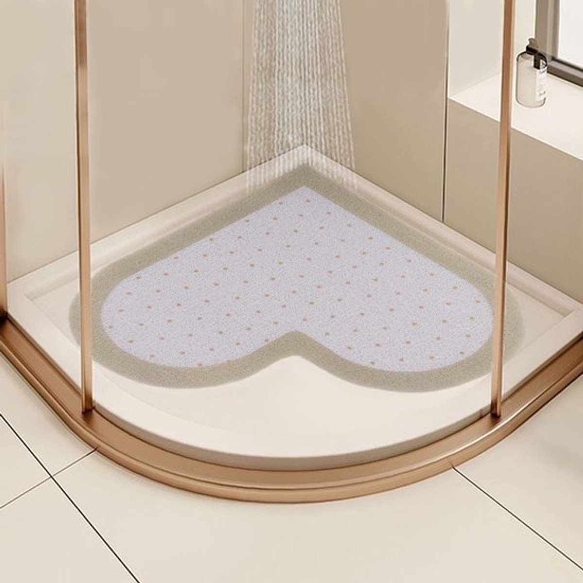 Hoekdouchemat Antislip - Schimmelbestendig - 60 x 60 cm - Douchematten - Sneldrogend - Kaki/Wit - Badmat