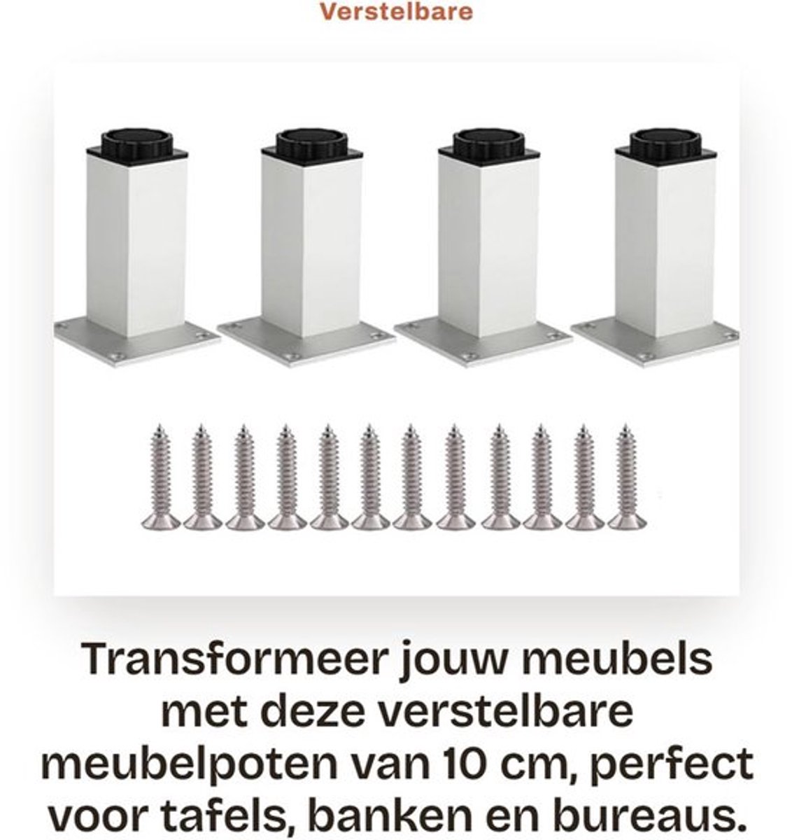 Meubelpoten 10 cm - Verstelbaar - Aluminiumlegering - Antislip - Set van 4 - Roestbestendig