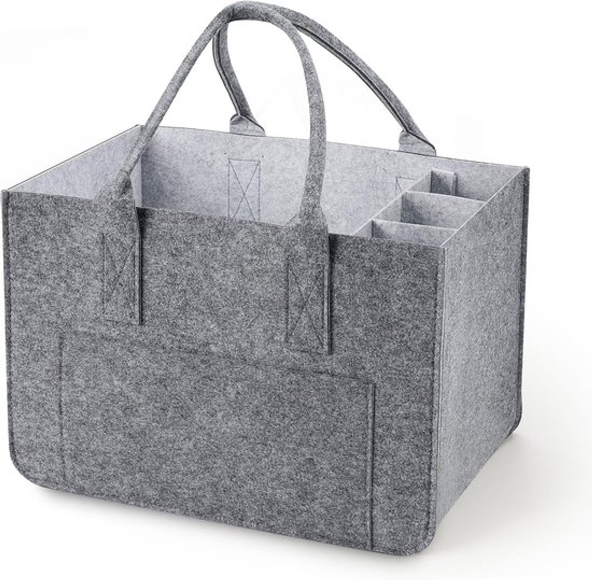 SnelShoppen - Grote Vilt Shopper Tas met Compartimenten, 30 Liter, Vouwbaar en Stevig, Lichtgrijs, Ideaal voor Boodschappen, Feesten, Camping en Tuin