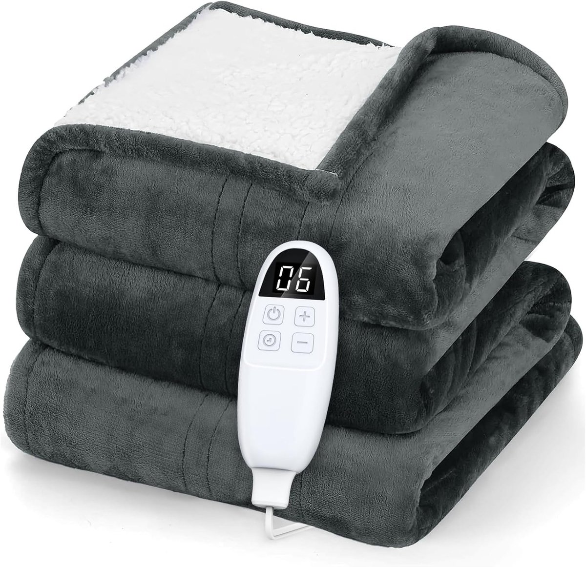 SnelShoppen - Elektrische Deken 180x130 cm met 6 Warmte-instellingen, Automatische Uitschakeltimer en Machinewasbaar, Grijs voor Thuis, Camping, en Ko