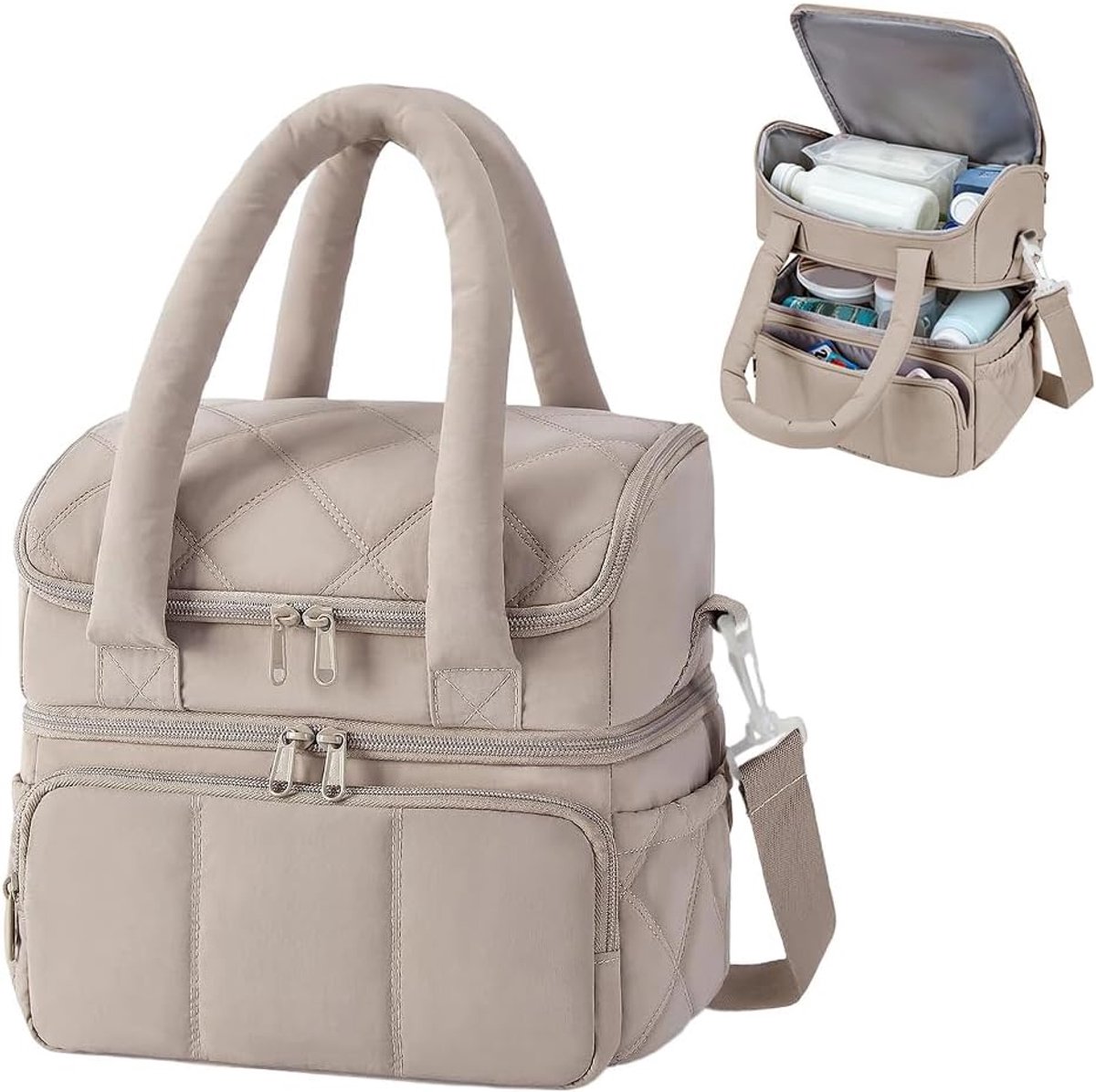 SnelShoppen - Cooler Bag Insulated Lunch Bag voor Vrouwen, Dubbele Laags Lunchbox, Lekvrij en Waterdicht Thermotas voor Picknick, Reizen, Strand - Cam