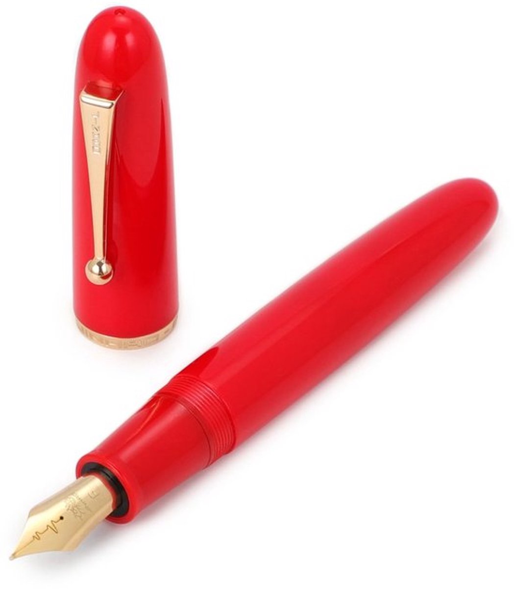 Jinhao 9019 Vulpen, Dadao Series #8 Heartbeat Medium Penpunt, Rood Acryl Vat met Gouden Clip Big Size Schrijfpen