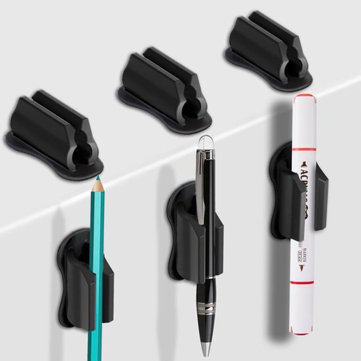 Zelfklevende pennenhouder voor aan de muur, potloodhouder voor op het bureau, 6 stuks siliconen pennenhouder voor op het klembord, stifthouder, klevende pennenhouder voor op het bureau, bureau-organizer voor lerarenbenodigdheden (zwart)
