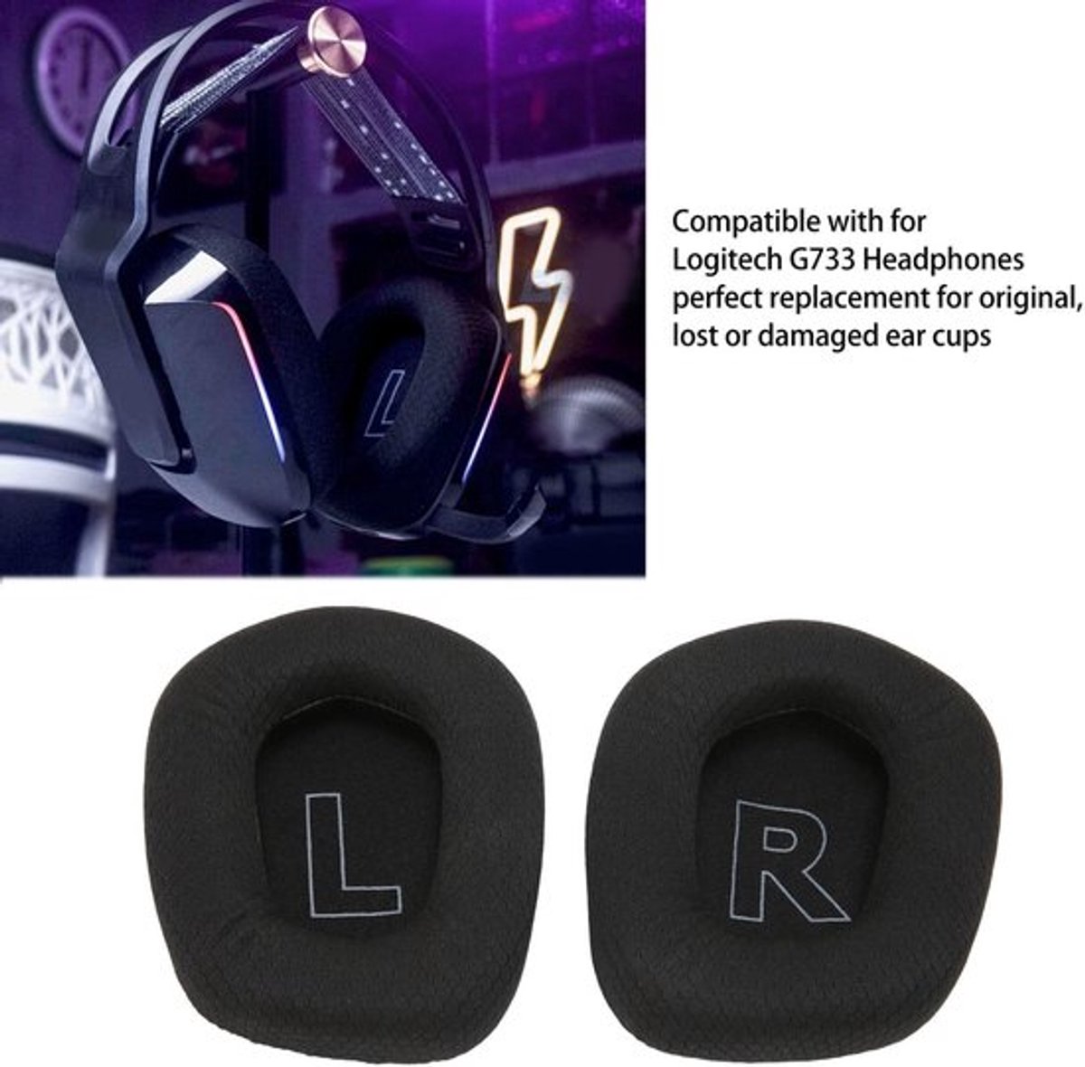 Vervangende Oorkussens - Gaming-headset-oorkussens - Comfortabel en ademend - Zwart - Geluidsisolatieschuim - Geschikt voor G733 - Zacht...