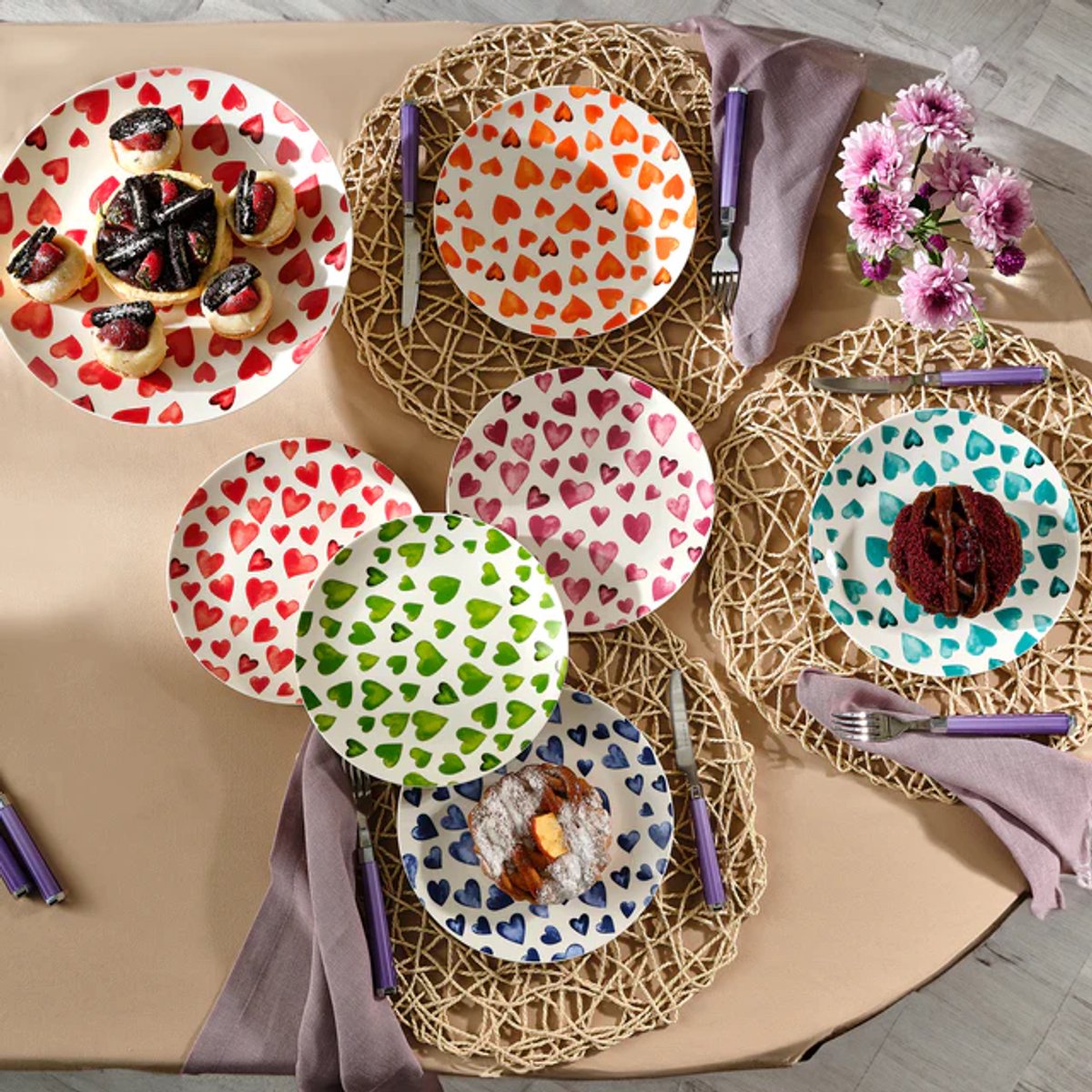 Karaca Lovely - Dessertset / Taartset – 7-delig – 6 Personen – Serveerplaat & Taartbordjes