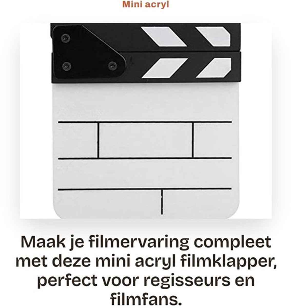 Mini acryl filmklapper - Regisseursfilm - Gemakkelijk schoon te vegen - Zwart-wit - Actiescène - Geschikt voor films en tv-shows