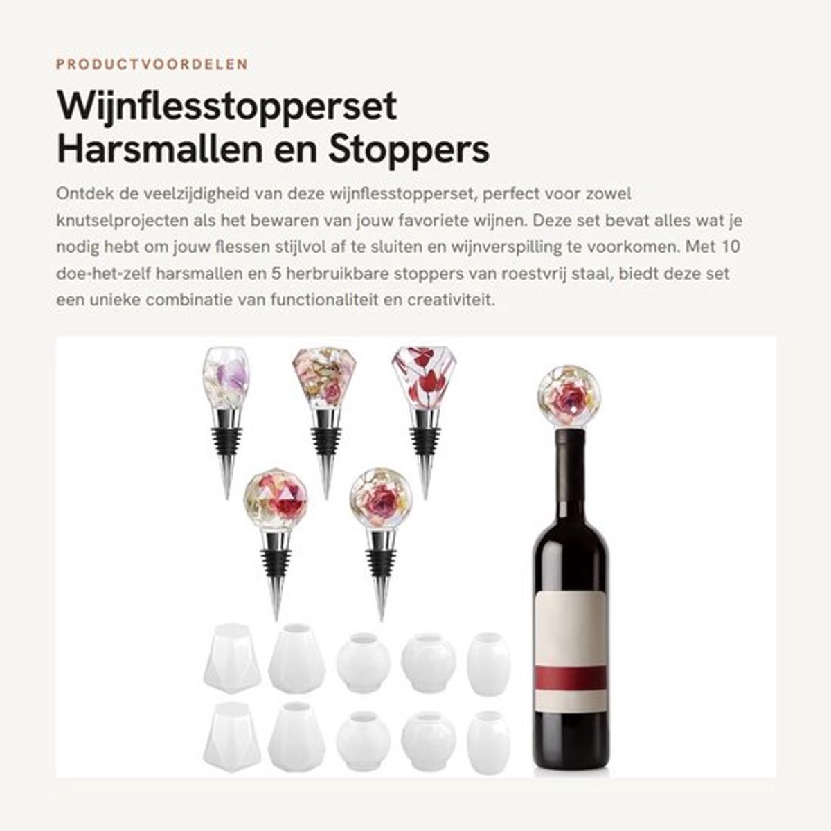 Wijnflesstopperset 15-delig - Roestvrij Stalen Flessenstop - Harsmallen - Geometrische Stopper - Thuisbaraccessoires - Siliconen Afdichting - Wijnstopper