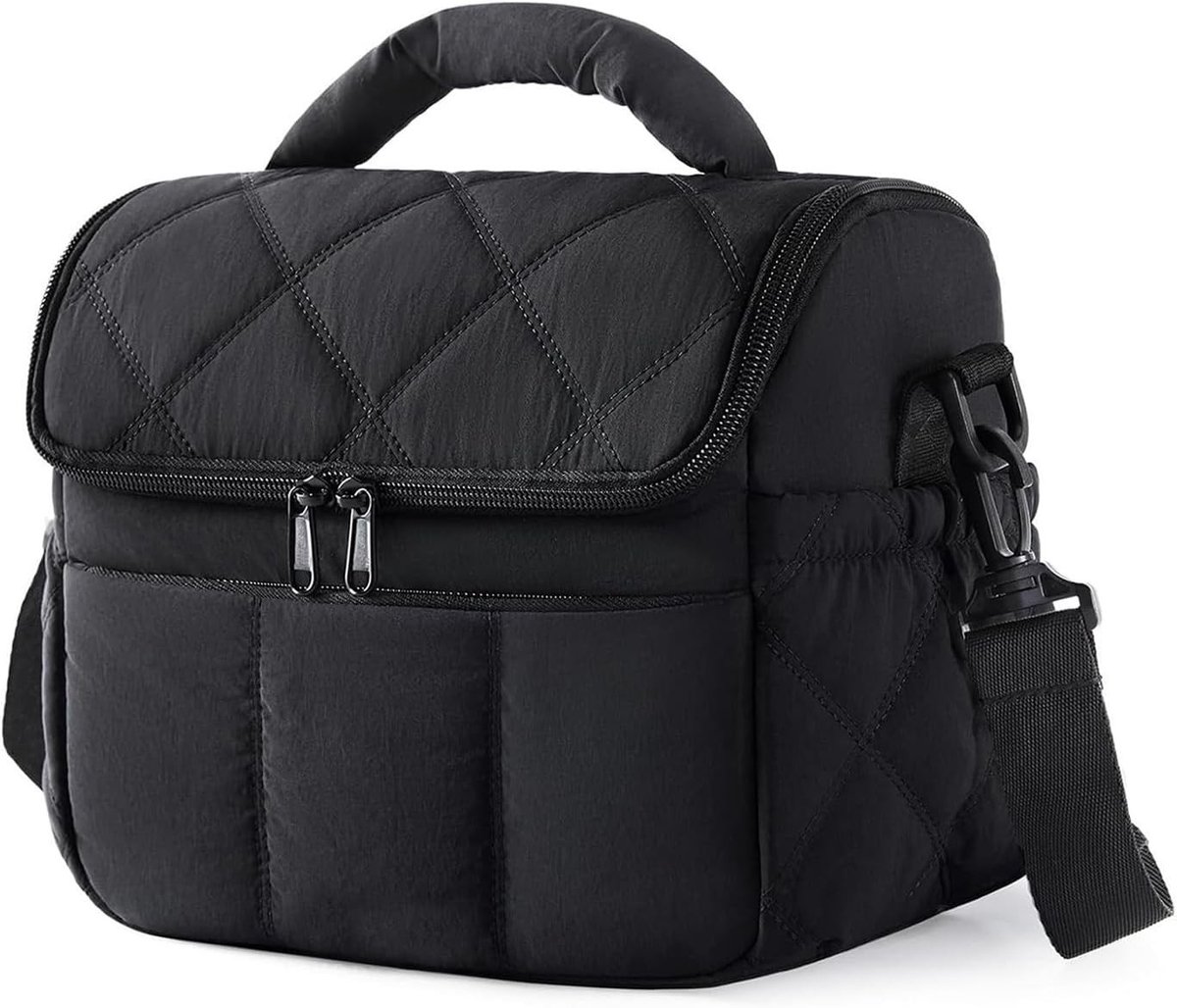 Dubbellaagse koeltas voor werk en school, lekvrij en lichtgewicht, ideaal voor picknick en kamperen, 6.7L, zwart