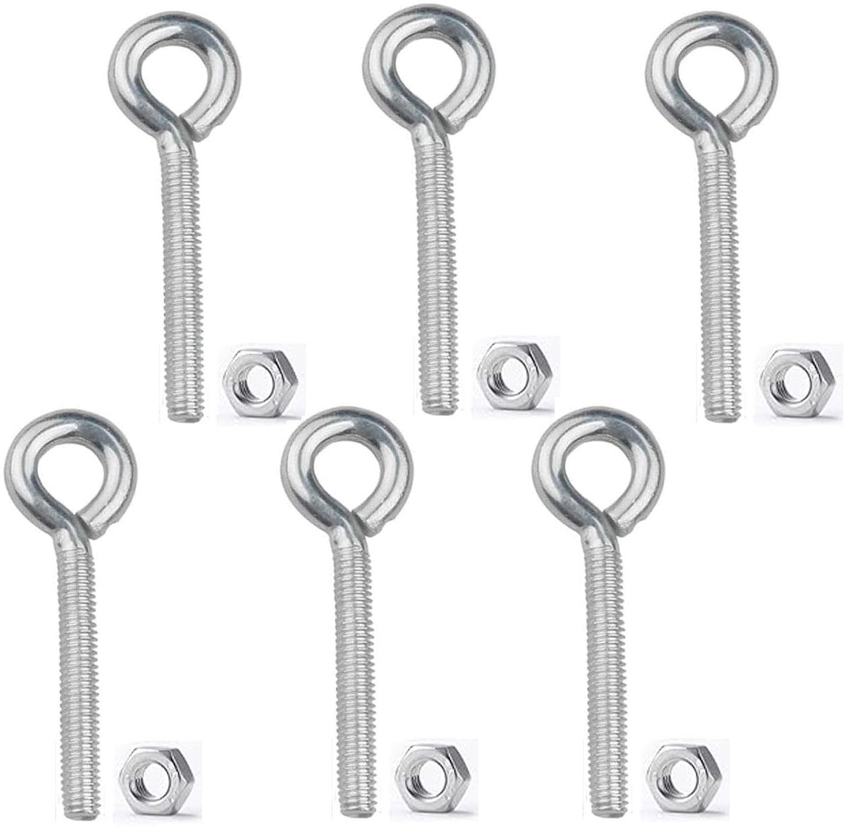 Set van 6 Ronde Schroefogen van 304 RVS met Tegenmoeren - M8 Zelftappende Bevestigingsschroeven voor Veiligheid en Stabiliteit