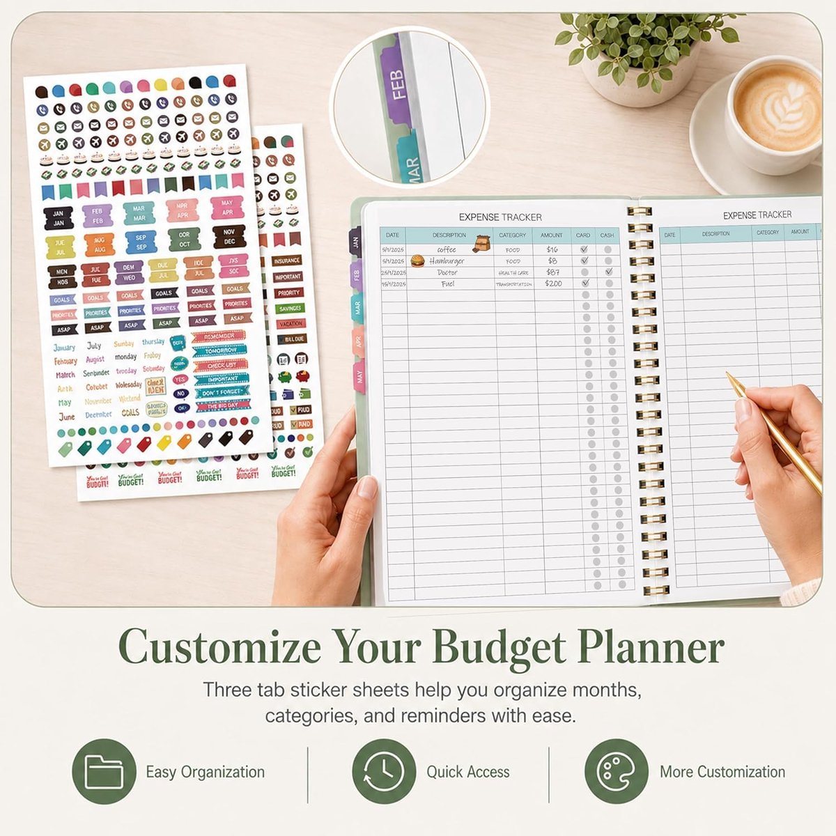 SnelShoppen - Budget Planner Maandelijks Budget Boek met Expense Tracker Notebook 7,25"x10", Ongedateerde Financiële Planner en Bill Organizer voor Ef