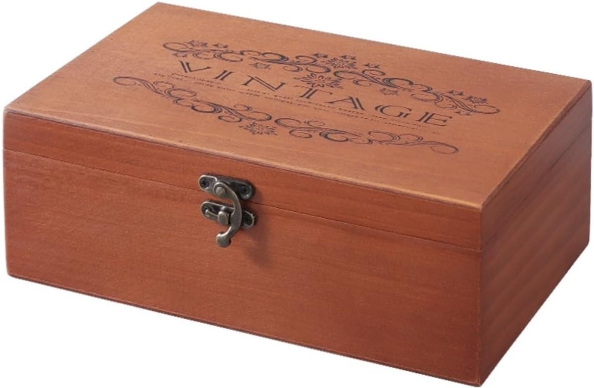 Houten Opbergdoos met Deksel, Natuurlijke Cadeaubox voor Creatieve Projecten en Opslag (Groot)