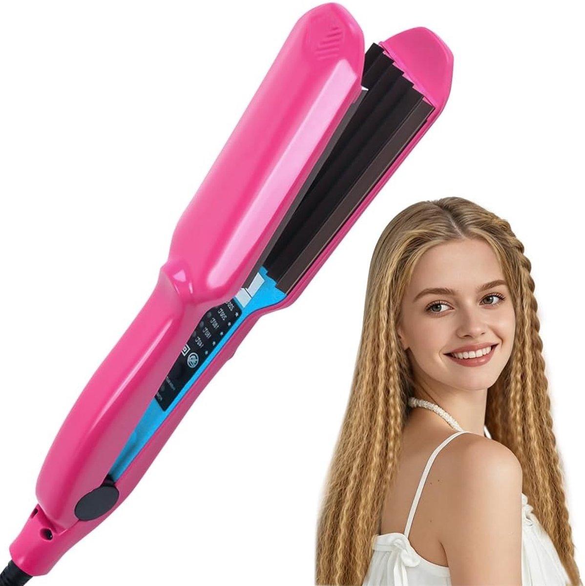 Crepe ijzer voor haar met 5 temperatuurinstellingen, keramische kruller, snel opwarmend, ideaal voor volumineuze en gladde kapsels