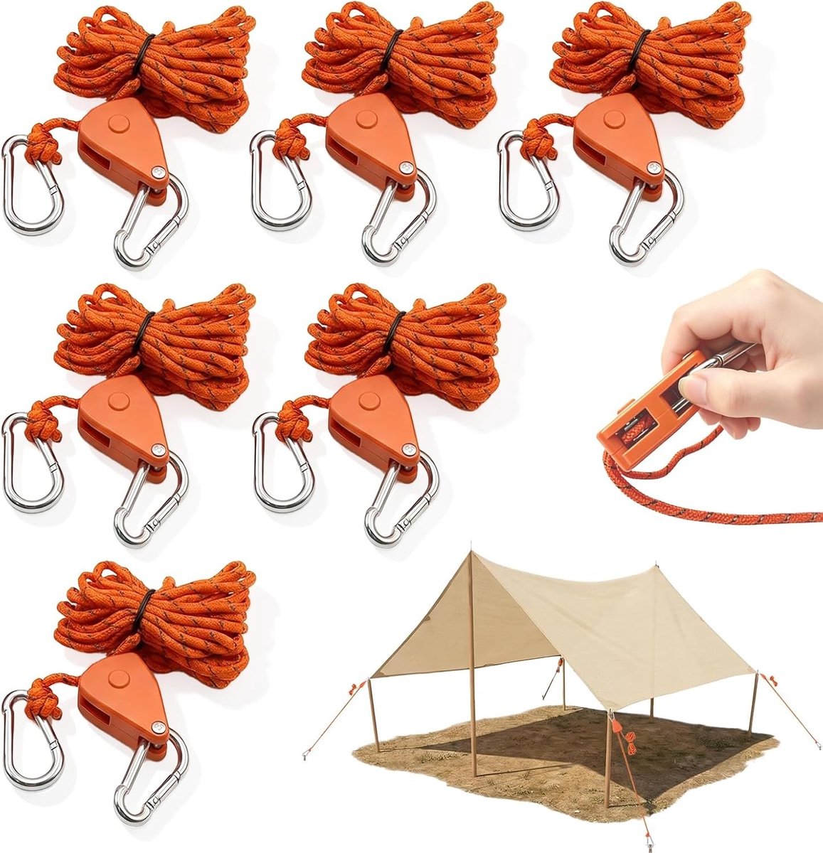 Verstelbaar reflecterend tenttouw 4 mm - 6 stuks paracord van 4 m, ideaal voor camping, wandelen en survivalactiviteiten