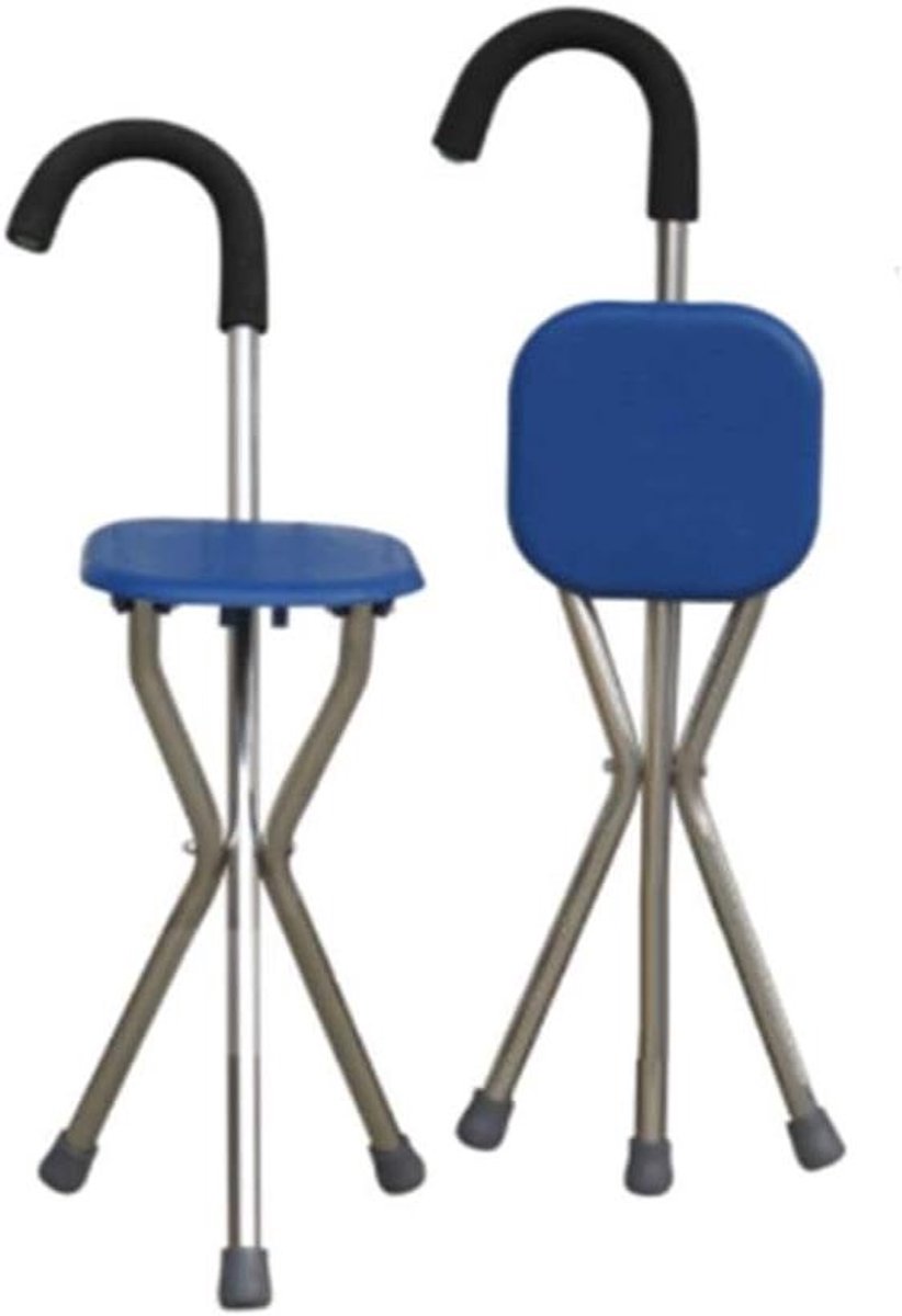 Wandelstok met zitje - Opvouwbare kruk - Ondersteuning bij wandelen - Dubbele functie - 75 cm hoog - Blauw