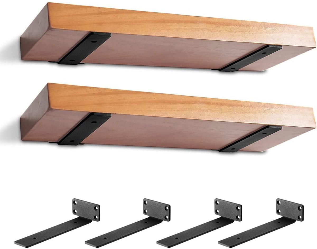SnelShoppen - Heavy Duty Plankbeugel 4 Stuks, Zwevende Plankbeugels 8 Inch Lang, Zwart Gecoat Metaal, Wandplank Steunbeugels voor Keuken, Badkamer, Sl