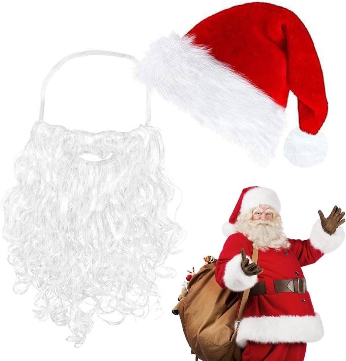 Kerstman Hoed met Baard voor Volwassenen - Perfecte Accessoires voor Feestelijke Kostuums en Kerstvieringen