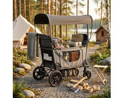 REDOM - Kinderwagen voor 2 kinderen - Opvouwbaar - Zit naar ligstand - 8-voudig verstelbare duwbeugel - Met zonnescherm en blad - Staal en Oxfordstof - Grijs - 124 x 121 x 61 cm
