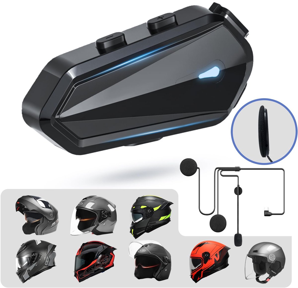 SnelShoppen - Bluetooth Hoofdtelefoon voor Motorhelm met Automatische Antwoordfunctie, EQ Geluidseffecten, 80 Uur Speeltijd, Hoge Geluidskwaliteit voo