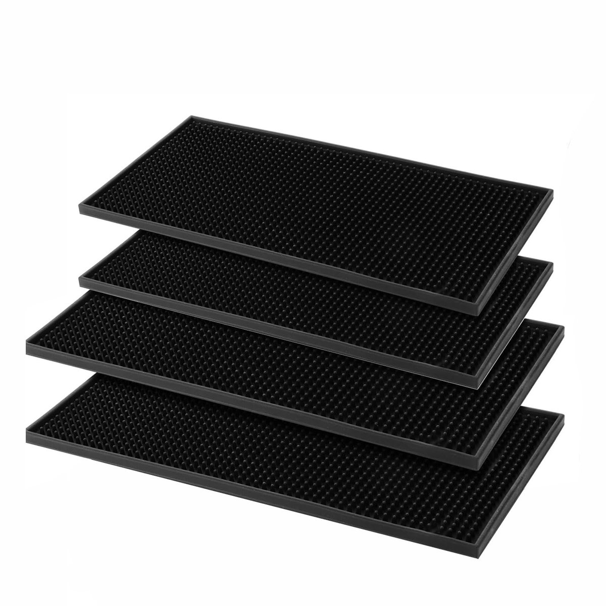SnelShoppen - Set van 4 Barmatten, PVC Afdruipmat met Verhoogde Rand, 45 x 30 cm, Zwart, Sneldrogend, Perfect voor Bar, Café, Keuken en Feest