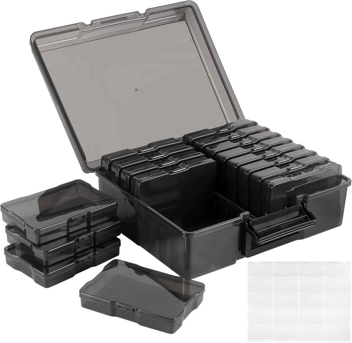 Fotoopbergdoos met 16 vakken voor foto's van 15 x 10 cm, ideale fotobox en fotoorganizer voor het netjes opbergen van herinneringen