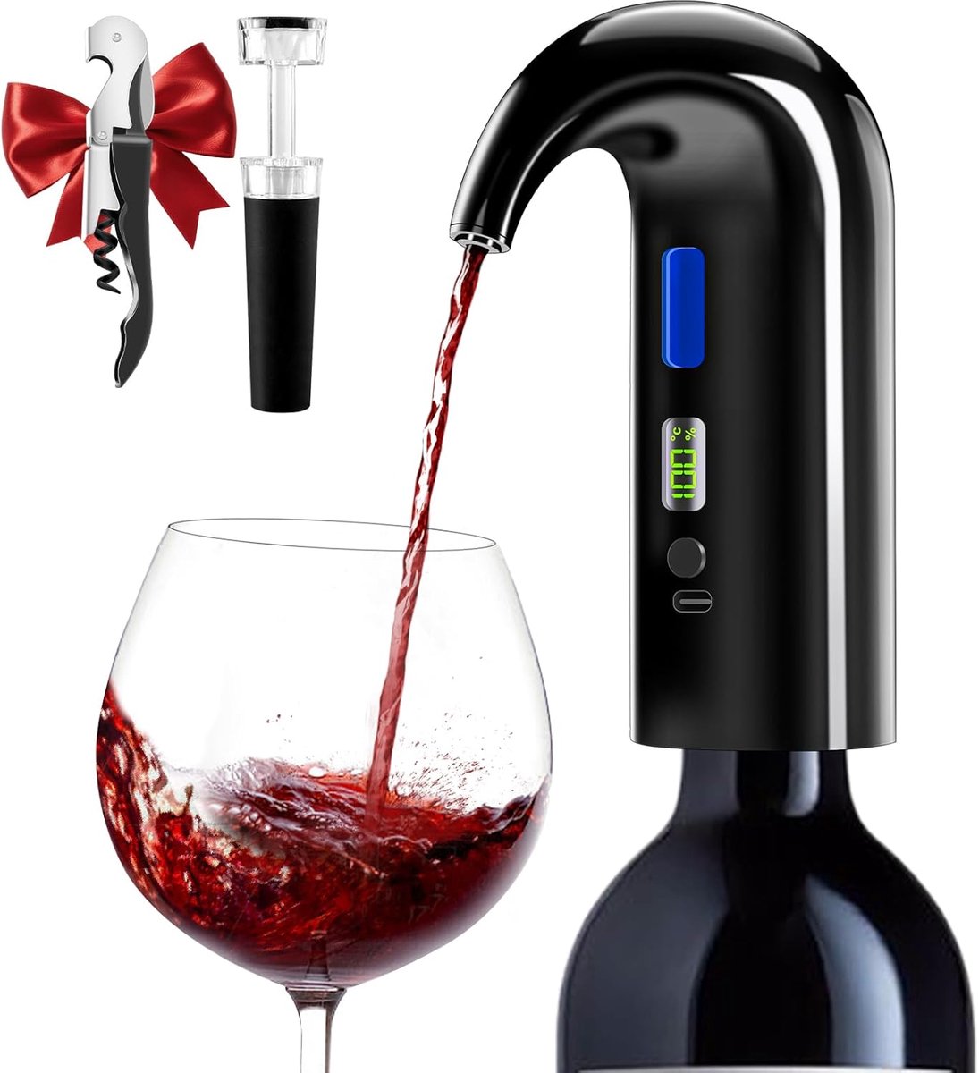 SnelShoppen - Cosyall Elektrische Wijnbeluchter en Decanter - Automatische Wijndispenser met Temperatuurweergave - Oplaadbaar Type C - Draagbaar en Pe
