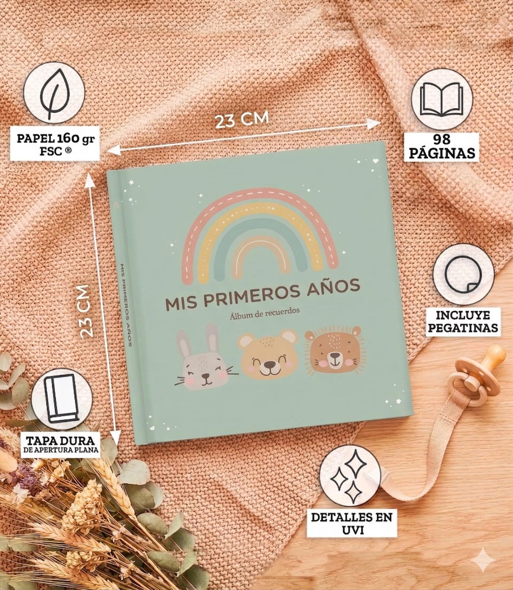 SnelShoppen - LenoaBaby Fotoalbum voor Baby's, Zwangerschapsdagboek, 98 Pagina's, 160 g Papier, FSC, Met Stickers, Ultrasone Opslag, Gewicht en Eerste
