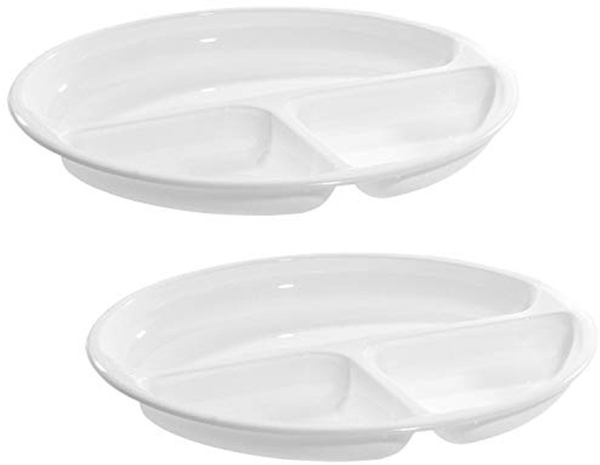 Magnetronborden 3 vakken - Opwarmborden set - Eten opwarmen - Aparte vakken - 2 stuks 25 cm - Wit