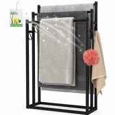 Sivableu Handdoekrek – 3 Armen - Badkamer – Handdoekenrek – Handdoek rek staand – Zonder boren - Vrijstaand - Extra Breed en Hoog – Zwart – Handdoekstang – Metaal - Handdoekenhouder