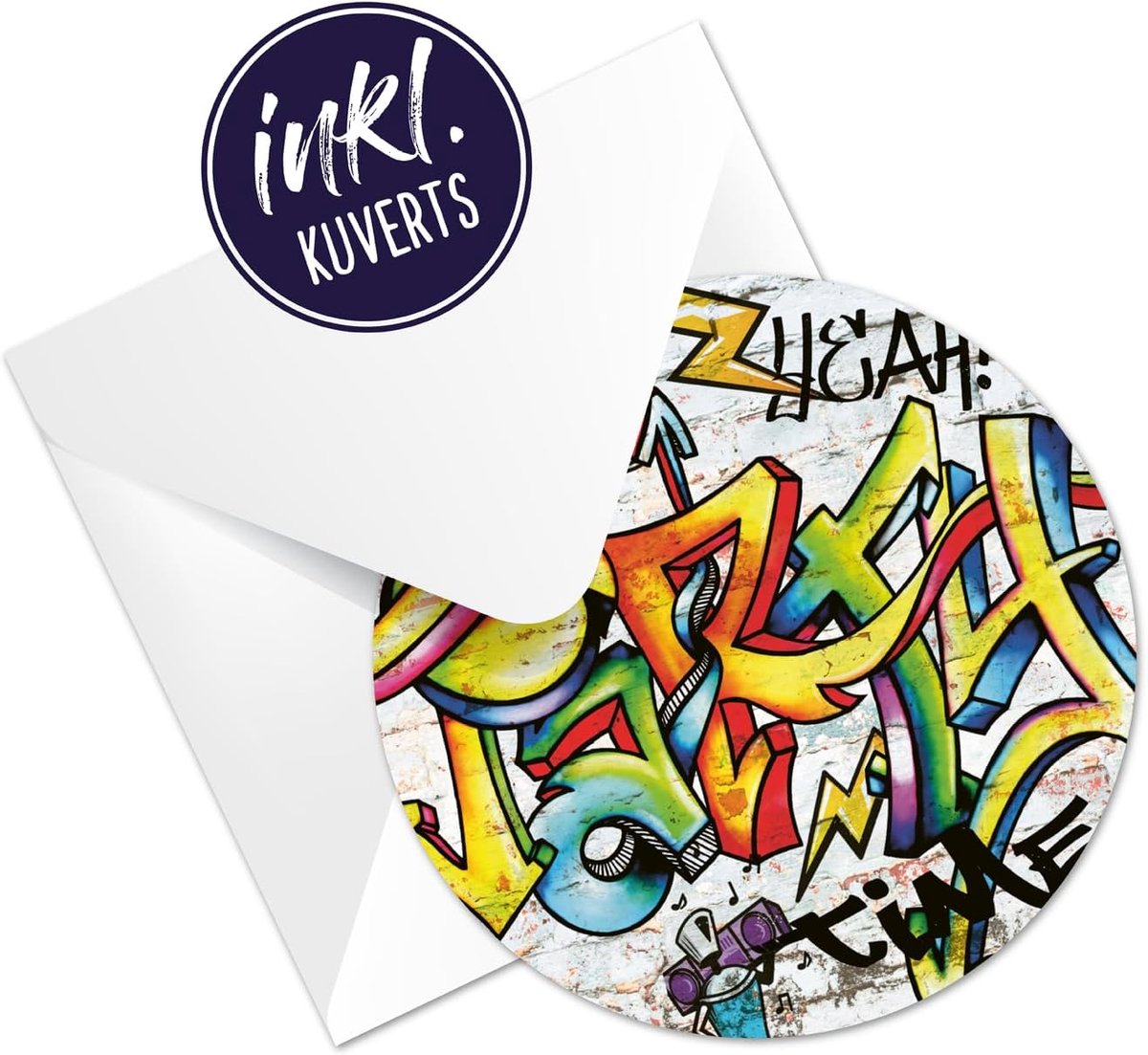 SnelShoppen - 12 Graffiti Uitnodigingskaarten voor Kinderverjaardagen en Feesten - 14,8 cm - Perfecte Uitnodigingen voor Jongens en Meisjes - Makkelij