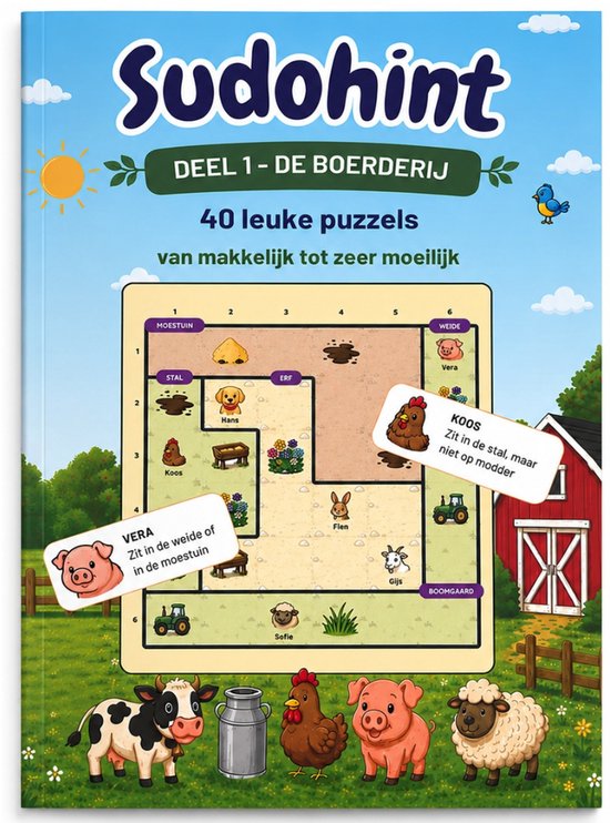 Sudohint - Puzzelboek - De boerderij - 40 logische puzzels met dieren en hints - Nederlands - Puzzelboek voor volwassenen