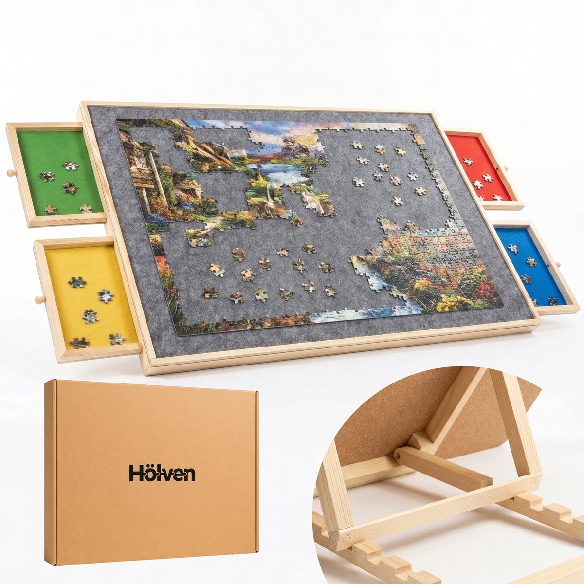 Hölven® Puzzelbord 1000 stukjes - Puzzelplaat - Puzzeltafel - Verstelbaar Puzzelbord - Puzzelbord met opbergsysteem - Portapuzzle - Puzzelplank - Puzzel bord - Puzzeltafel