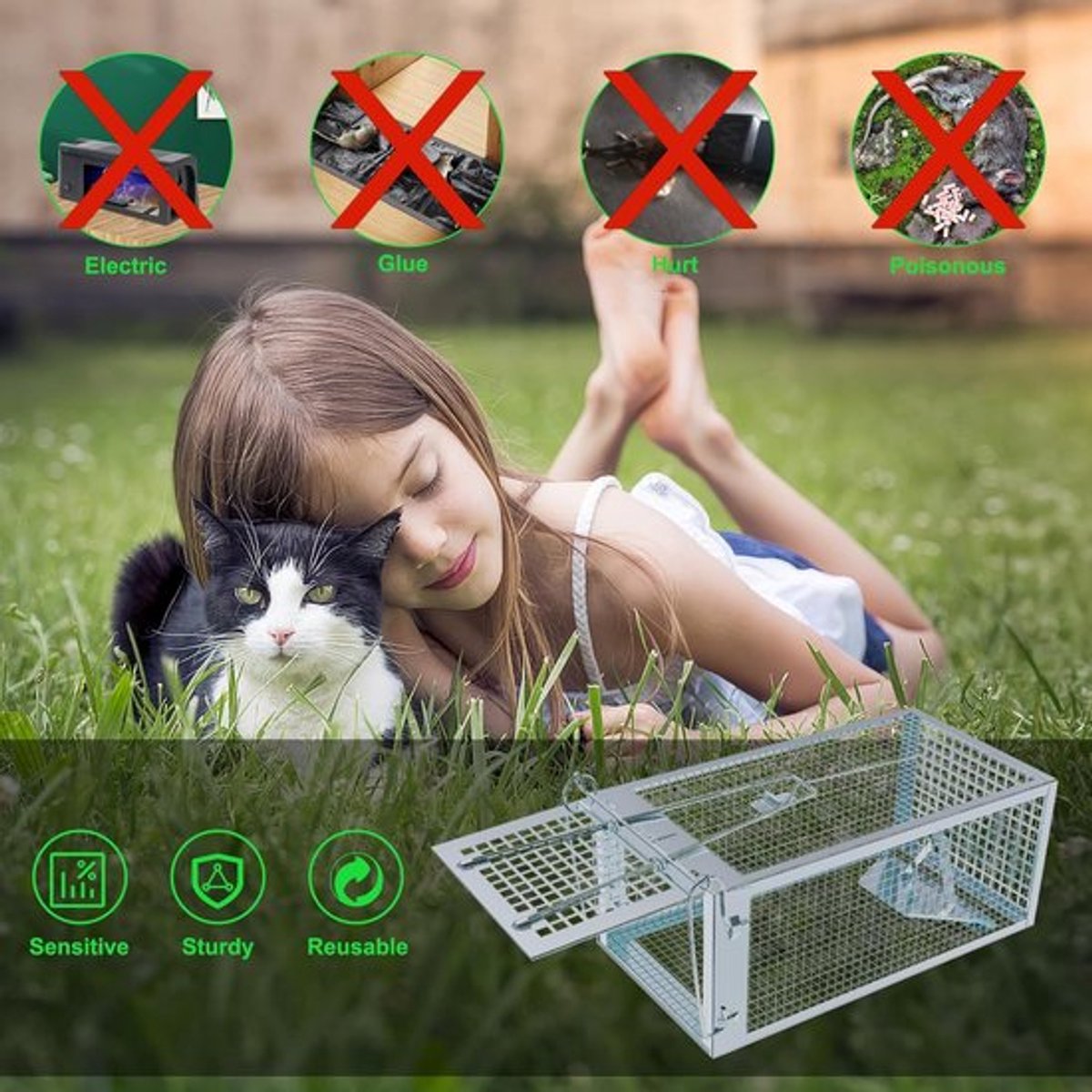 Thijox - Live Trap Muizenval - Muisvallen Set met Snelsluiting, Dierenvriendelijk, Binnen- en Buitengebruik, 27 x 14 x 12 cm, Geen Muizencontact, Effe